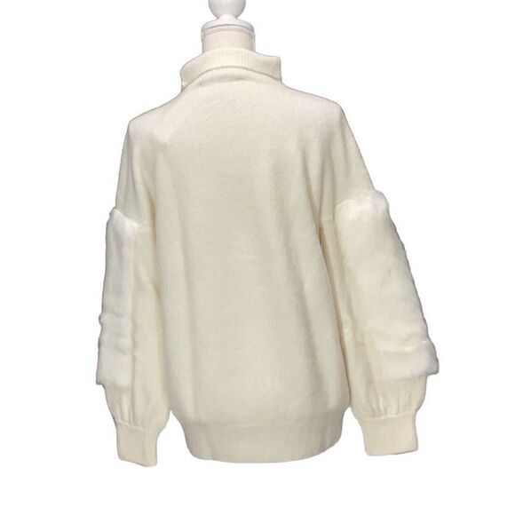 NWT French Connection Cream Long Sleeve Turtle Neck Sweater Faux Fur Arms Sz Sm - Picture 2 of 4